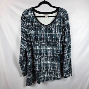 Christopher & Banks Long Sleeve Tunic Top Women's Size XL Black Green Abstract
